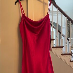 bebe hot pink Satin Cowl Neck Midi Slip Dress